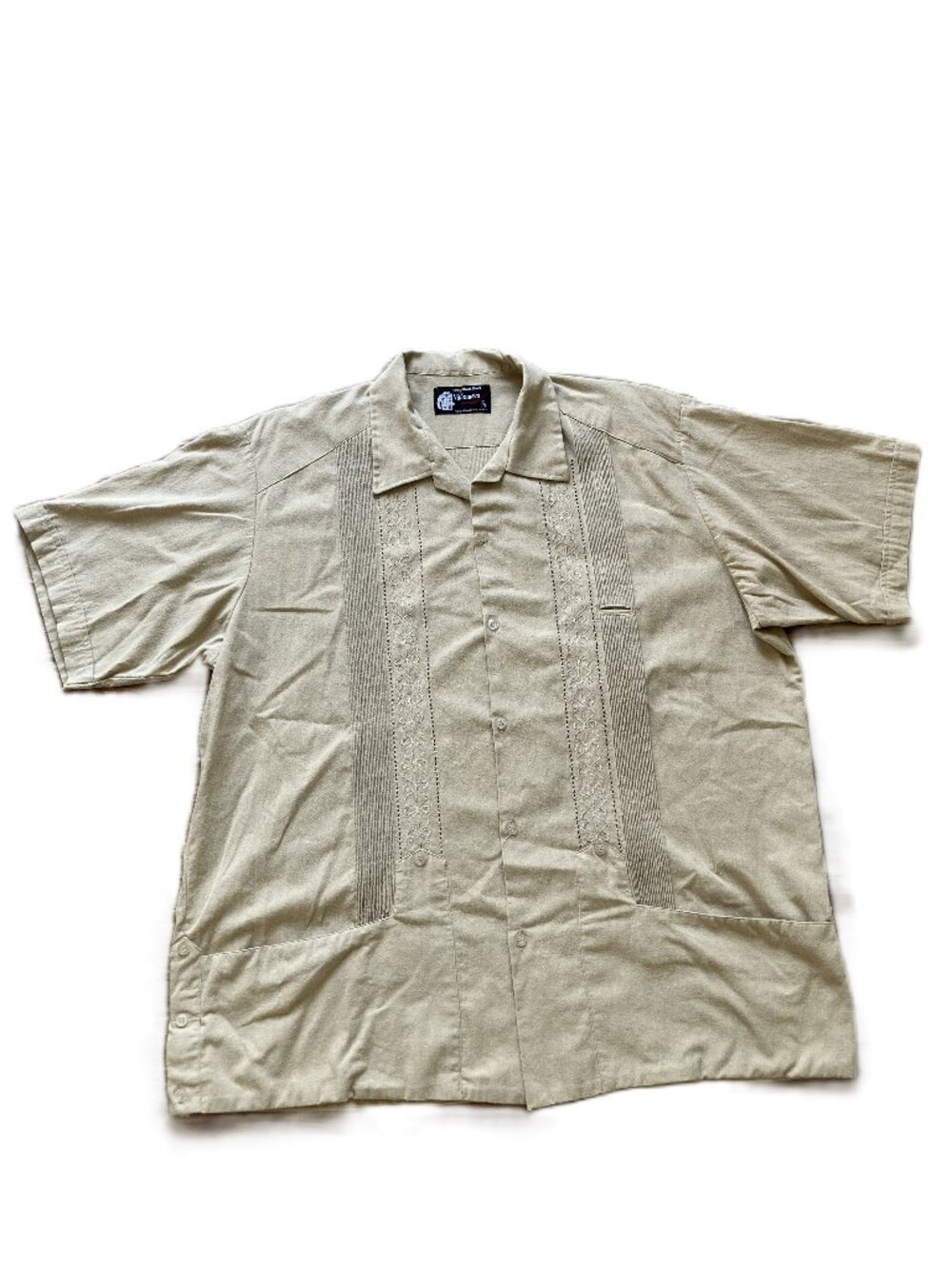 Guayaberas Finas Villanueva Embroidered Shirt Short Sleeves Beige Vintage XL